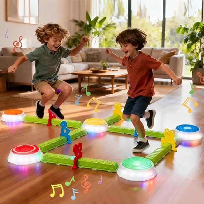 Light Up Stepping Stones for Kids, 15 piece Balance Beams Toddler Stepping Stones Obstacle Course Sensory Toys with Game Spinner and Card for Indoor Outdoor Toys Gifts for 3 4 5 6 7 8 9 Years Old Kids by VROGTIK - Used - Like New condition - US$50.53