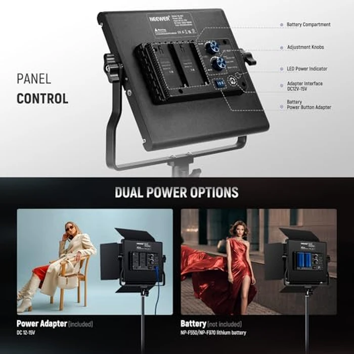 NEEWER 2 Pack Bi Color 660 LED Video Light Kit with Two 79" Tripod Stand, 3200K-5600K CRI 96+ Dimmable Panel Lighting with U Bracket and Barndoor for Studio Photography Recording Streaming, Black by NEEWER - Image 7