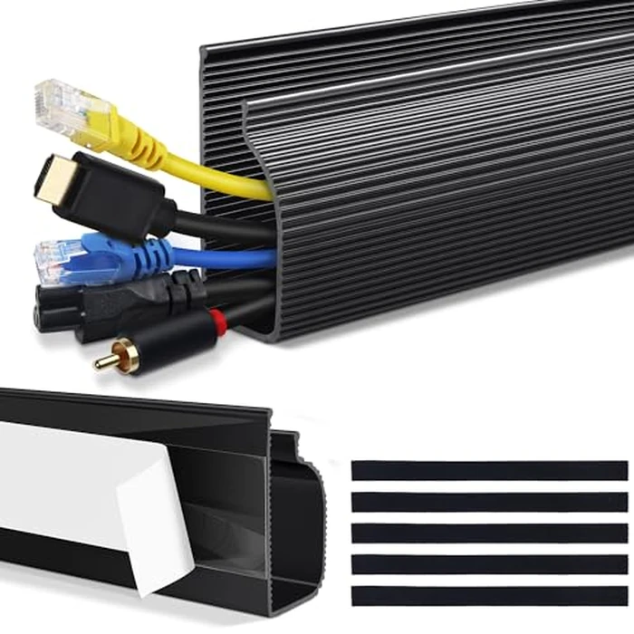 Cable Management Under Desk, 32in (2x15.75in) J Channel, Self Adhesive Cable Raceways Channel, Easy to Install Cord Cover Hider Desk Cord Organizer Electrical Black by ZhiYo - Used - Like New condition