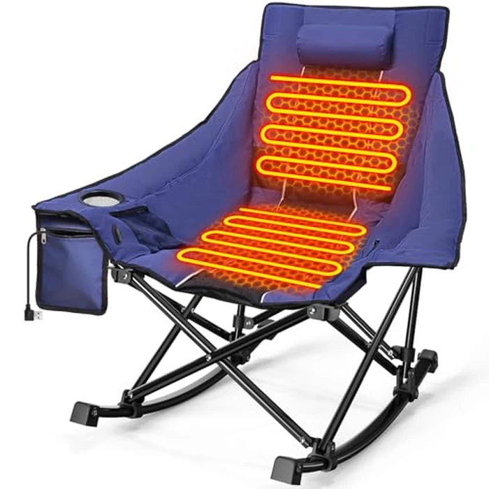 Slendor Oversized Heated Camping Chair, Folding Heated Rocking Chair with Padded Pillow, 3 Adjustable Heat Settings Portable Camp Chair for Outdoor & Indoor Use, NO Power Bank, Blue by Slendor - Image 1