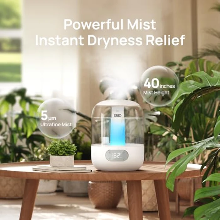 DREO Humidifiers for Bedroom, 3L Top Fill 30H & 26dB Quiet Cool Mist Air Humidifier, Easy to Fill & Clean Ultrasonic Humidifier for Plants, Baby, Nightlight, Humidity Sensor, 360 degrees Nozzle, BPA free by DREO - Image 4