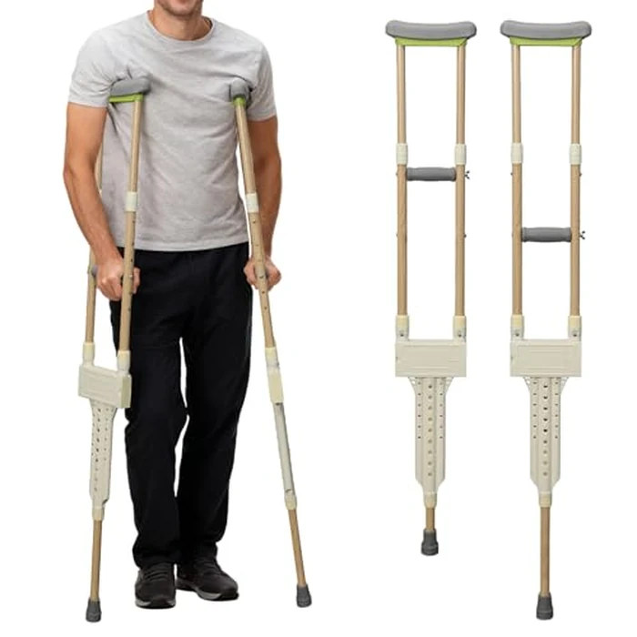 Aluminum Crutches for Adults, Pair of Height Adjustable Crutch (Fits 5'0" - 5'10"), Universal & Lightweight Crutches for Kids, Women, Includes Padded Underarm Cushions, Rubber Tips, 300 lbs Capacity by UIABOPZ - Used - Like New condition