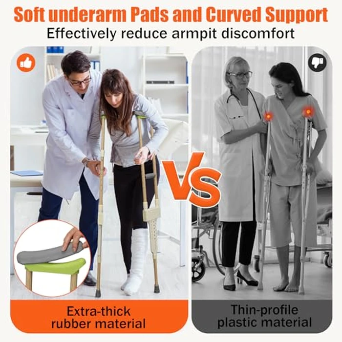 Aluminum Crutches for Adults, Pair of Height Adjustable Crutch (Fits 5'0" - 5'10"), Universal & Lightweight Crutches for Kids, Women, Includes Padded Underarm Cushions, Rubber Tips, 300 lbs Capacity by UIABOPZ - Image 6