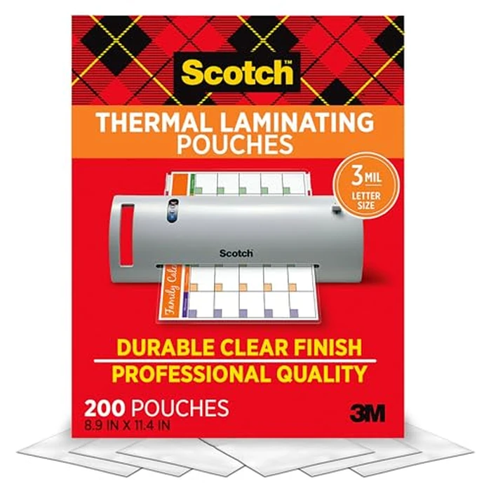 Scotch Thermal Laminating Pouches, 200 Count, Clear, 3 mil., Ideal Office or School Supplies, Fits Letter Sized Paper (8.9 in. x 11.4 in.) by Scotch - Used - Like New condition