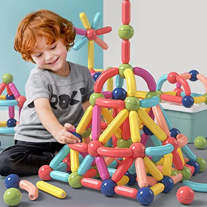 BAKAM Magnetic Building Blocks for Kids Ages 4-8, STEM Construction Toys for Boys and Girls, Large Size Magnetic Sticks and Balls Game Set for Kid’s Early Educational Learning (64PCS) by BAKAM - Used - Like New condition - US$17.16