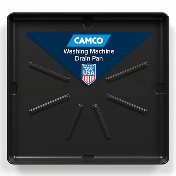 Camco 20750 Washing Machine Drain Pan with PVC Fitting, 30-Inch x 32-Inch, Graphite - Protects Your Floors from Washing Machine Leaks - Easy to Use by Camco - Used - Very Good condition