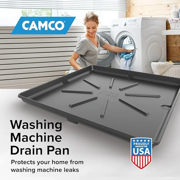 Camco 20750 Washing Machine Drain Pan with PVC Fitting, 30-Inch x 32-Inch, Graphite - Protects Your Floors from Washing Machine Leaks - Easy to Use by Camco - Image 5