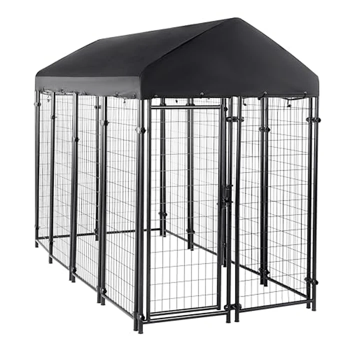 Amazon Basics - Welded Rectangular Outdoor Secure Wire Crate Kennel for Cat, Dog Large, Black, 259.08 x 121.92 x 182.88 cms by Amazon Basics - Used - Acceptable condition