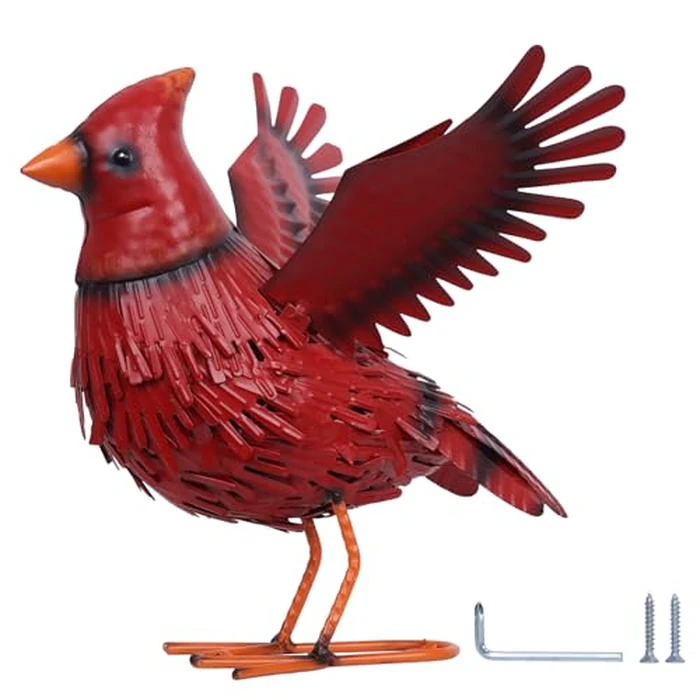 hogardeck Cardinal Garden Decor Outdoor Statues, Large Metal Red Bird Standing Yard Art, Lawn Sculptures Ornaments for Outside Patio Backyard, Holiday Sympathy Gifts for Grandma Mom by hogardeck - Image 1
