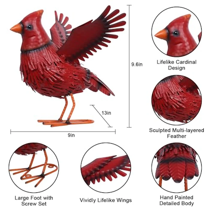 hogardeck Cardinal Garden Decor Outdoor Statues, Large Metal Red Bird Standing Yard Art, Lawn Sculptures Ornaments for Outside Patio Backyard, Holiday Sympathy Gifts for Grandma Mom by hogardeck - Image 3