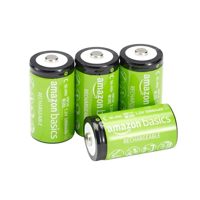 Amazon Basics 4-Pack Rechargeable C Cell NiMH Batteries, 5000 mAh, Pre-Charged, Low Self Discharge, Recharge up to 1000x Times by Amazon Basics - Used - Very Good condition