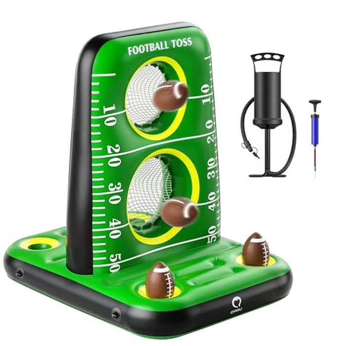QPAU Inflatable Football Toss Game for Pool - Water Football Target with 4 Balls & 2 Pumps, Dual Net Design, Stable Base, Summer Pool Game for Kids & Adults by QPAU - Used - Like New condition - US$39.89