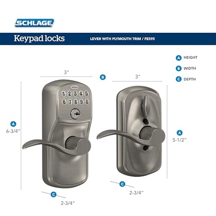 Schlage Plymouth Keypad Lock with Lever Handle, Electronic Keyless Door Entry, Auto‑Lock Enabled, Satin Chrome, FE575 PLY 626 JAZ by SCHLAGE - Image 3