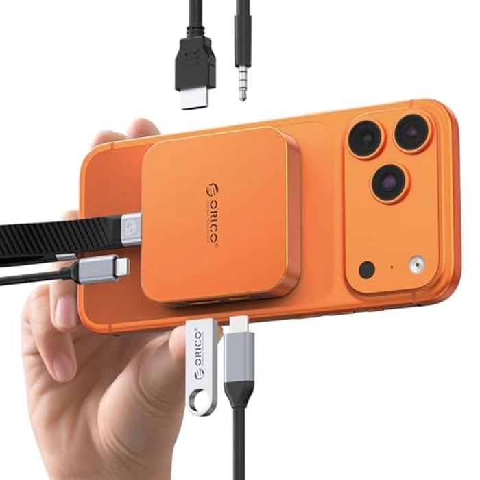 ORICO 10Gbps Magnetic M.2 Docking Station, 6-in-1 USB C HUB & M.2 2230 NVMe Enclosure with HDMI 4K@60Hz, USB-A&C 3.2, 100W PD, AUX, USBC Dock for iPhone 17/16/15 Pro/Pro Max by ORICO - Image 1