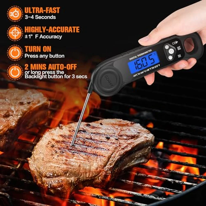 AMMZO Meat Thermometer Digital, Instant Read Food Thermometer for Cooking, Grilling, Baking, Frying & Candy Making, Essentials Kitchen Gadgets Accessory, Gifts for Men Women Dad Mom Birthday by AMMZO - Image 2