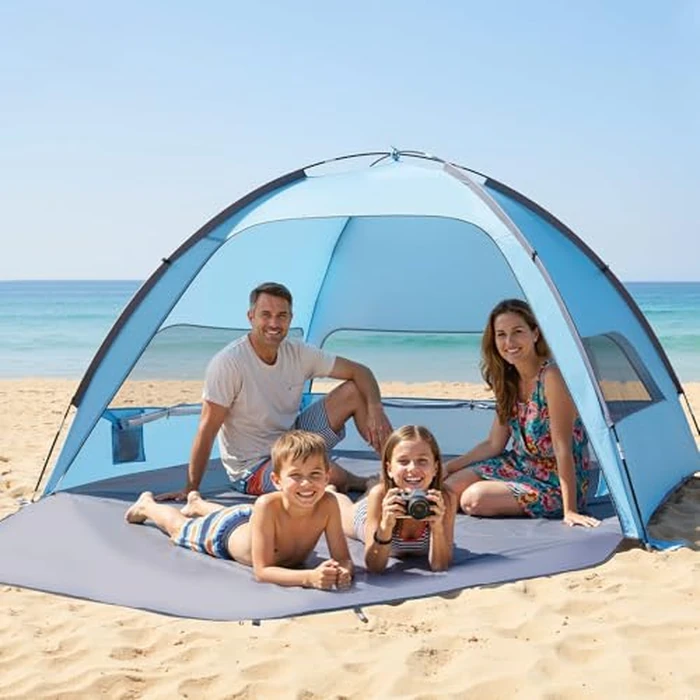 VEVOR Beach Tent Sun Shelter for 4 Person, UPF 50+ Protection, Portable Sun Shade Canopy with Carrying Bag & Sand Pockets, Lightweight and Easy Setup Beach Umbrella for Camping Fishing Outdoor Picnic by VEVOR - Image 2