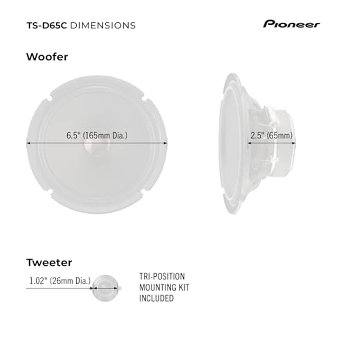 PIONEER D-Series TS-D65C 6.5” 2-Way Speakers (Pair) - 270W Max, Crisp Highs + Clear Vocals, Ideal Factory Upgrade, Add an Amplifier for Even Better Performance by PIONEER - Image 6