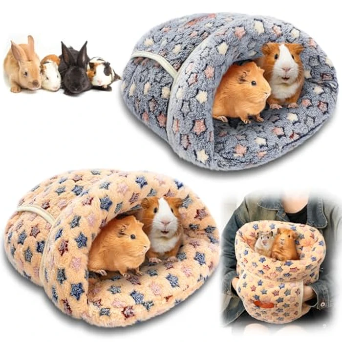 Wenqik 2 Pcs Guinea Pig Hideouts Guinea Pig Bed Washable Bunny Bedding Cuddle Warm Small Pet Sack Supplies Portable Pet Carrier Cage Nest Accessories for Cage(Blue, Khaki,Star) by Wenqik - Used - Very Good condition - US$20.48
