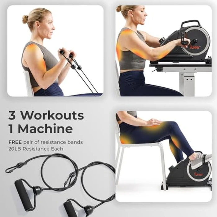 Sunny Health & Fitness Magnetic Compact Under-Desk Mini Exercise Bike, Indoor Full Body Cardio Training Machine w/Resistance Bands, Pedal Exerciser w/Free SunnyFit App Connectivity - SF-B020026SMART by Sunny Health & Fitness - Image 2