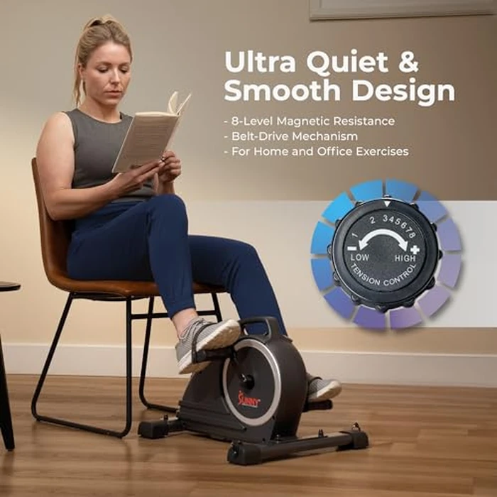 Sunny Health & Fitness Magnetic Compact Under-Desk Mini Exercise Bike, Indoor Full Body Cardio Training Machine w/Resistance Bands, Pedal Exerciser w/Free SunnyFit App Connectivity - SF-B020026SMART by Sunny Health & Fitness - Image 4