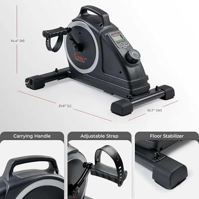 Sunny Health & Fitness Magnetic Compact Under-Desk Mini Exercise Bike, Indoor Full Body Cardio Training Machine w/Resistance Bands, Pedal Exerciser w/Free SunnyFit App Connectivity - SF-B020026SMART by Sunny Health & Fitness - Image 6