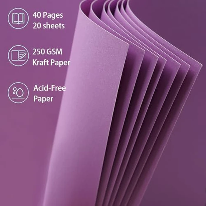 Finksy 8 x 8 Inch DIY Scrapbook Photo Album Purple 40 Pages Hardcover Kraft Blank Memory Book for Wedding and Anniversary Family by Finksy - Image 2