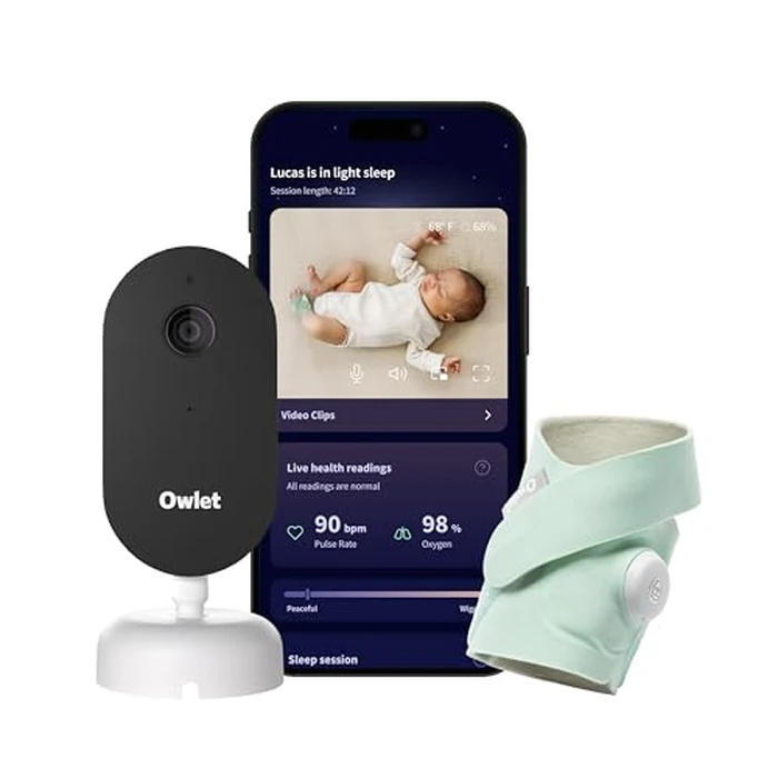 Owlet Dream Duo (Gen 3) Smart Baby Monitor All-in-One Bundle - 2K HD Video Baby Monitor with Alerts & Owlet Dream Sock Tracks Baby’s Oxygen, Heart Rate & Sleep | Health Insights via App | Mint by Owlet - Used - Like New condition
