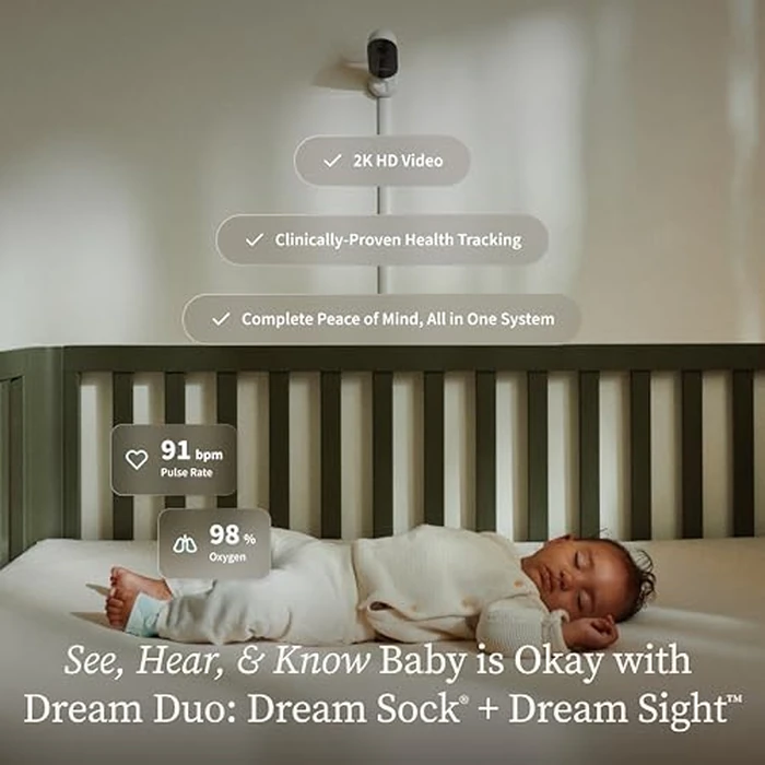 Owlet Dream Duo (Gen 3) Smart Baby Monitor All-in-One Bundle - 2K HD Video Baby Monitor with Alerts & Owlet Dream Sock Tracks Baby’s Oxygen, Heart Rate & Sleep | Health Insights via App | Mint by Owlet - Image 2