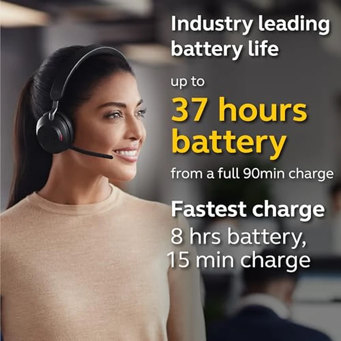 Jabra Evolve2 65 MS Wireless Headset with Link380a, Mono, Black - Wireless Bluetooth Headset for Calls and Music, 37 Hours of Battery Life, Passive Noise Cancelling Headphones by Jabra - Image 4