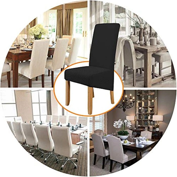 Large Size High Back Strench Knitted Dining Chair Covers Set of 6, Elastic Kitchen Chair Slipcovers Removable Nonslip for Hotel Dining Room Ceremony Banquet Wedding Party (Black, 6 Pack) by Elehealthy - Image 4