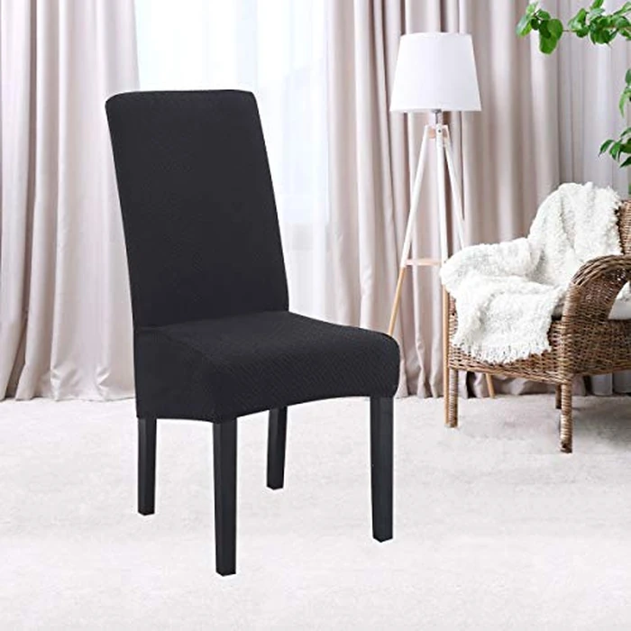 Large Size High Back Strench Knitted Dining Chair Covers Set of 6, Elastic Kitchen Chair Slipcovers Removable Nonslip for Hotel Dining Room Ceremony Banquet Wedding Party (Black, 6 Pack) by Elehealthy - Image 5