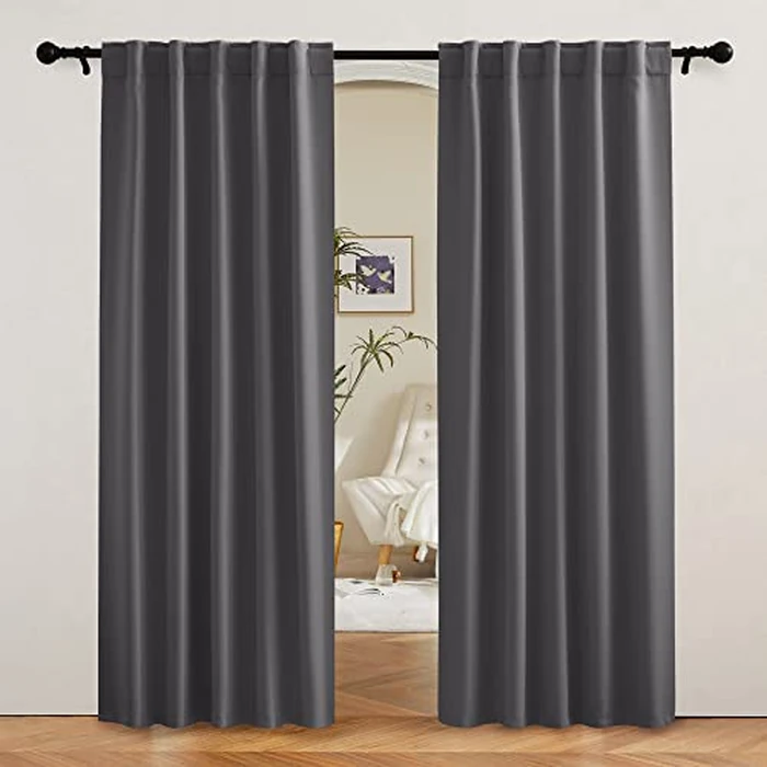 RYB HOME Blackout Curtains 80 inches Long Thermal Insulating Large Window Curtains for Living Room Sliding Glass Door Dining Home Office Backdrop, Grey, W 42 x L 80 per Panel, 2 Panels by RYB HOME - Used - Acceptable condition