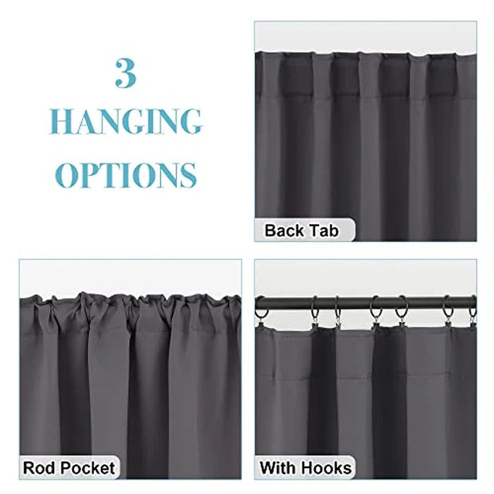 RYB HOME Blackout Curtains 80 inches Long Thermal Insulating Large Window Curtains for Living Room Sliding Glass Door Dining Home Office Backdrop, Grey, W 42 x L 80 per Panel, 2 Panels by RYB HOME - Image 7