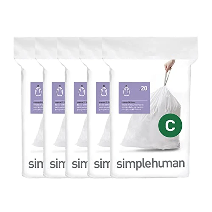 simplehuman Code C 100 Count, Dispenser Packs Custom Fit Liners, Drawstring Trash Bags, 10-12 Liter / 2.6-3.2 Gallon, White by simplehuman - Image 2