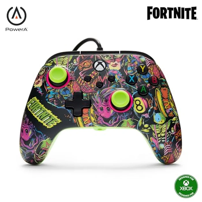 PowerA Advantage Wired Controller for Xbox Series X|S - Fortnite Glow, gamepad, wired video game controller, gaming controller, USB-C, Works with Xbox One, Officially Licensed by Power A - Used - Acceptable condition