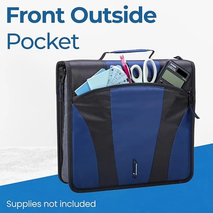 Case-it The Dual 2.0 Zipper Binder - Two 2 Inch D-Rings - 5 Subject File Folder - Multiple Pockets - 800 Sheet Capacity - Comes with Shoulder Strap - Blue Dual-301 by Case it - Image 2