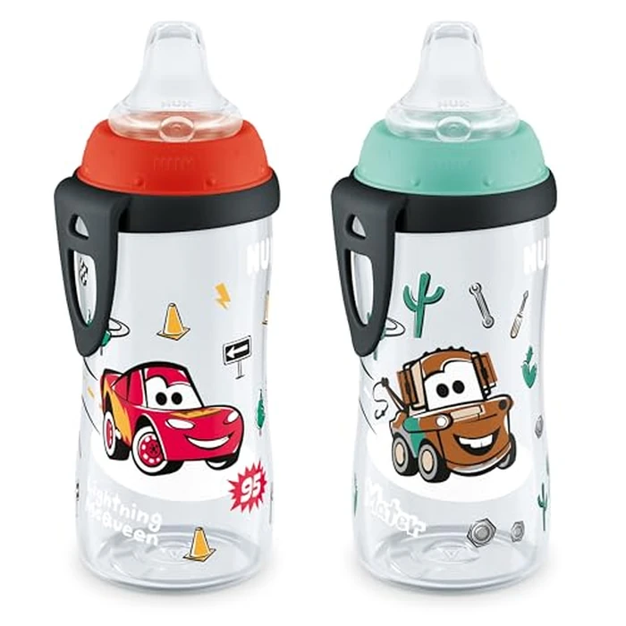 NUK Active Sippy Cup, 10 oz, 2 Pack, Disney's Cars, Lightning McQueen, BPA-Free, Spill-Proof, Transition Cup by NUK - Image 1