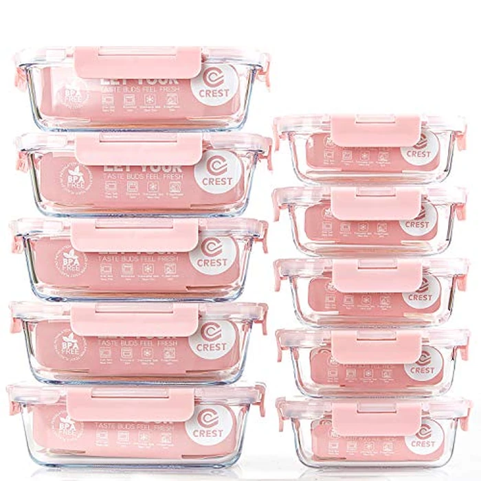 C CREST [10 Pack] Glass Meal Prep Containers, Food Storage Containers with Lids Airtight, Glass Lunch Boxes, Microwave, Oven, Freezer and Dishwasher Safe by C CREST - Used - Very Good condition - US$29.72