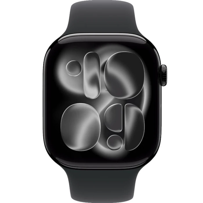Apple Watch Series 11 (Cellular + GPS) - 64GB - 42mm - Jet Black Aluminum Case with Black Silicone Sport Band - S/M Size by Apple - Image 1