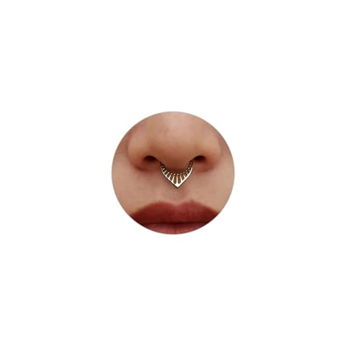 MissNity 16G 10mm Teardrop Hinged Septum Rings Hollowed-out V Shaped Septum Clicker Daith Hoop Cartilage Earring Piercing Jewelry in 316L Stainless Steel, Silver by MissNity - Used - Very Good condition - US$7.59