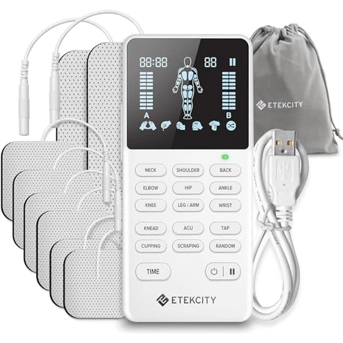 Etekcity 4-Channel Rechargeable TENS Unit,FSA-HSA Eligible Muscle Stimulator for Pain Relief, After-Exercise Relaxation, Physical Therapy, 8 Electrode Pads, Back,Neck,Shoulder,Sciatica, Period Cramps by Etekcity - Used - Very Good condition - US$42.22