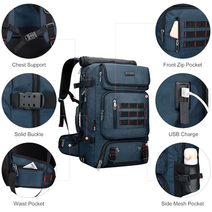 WITZMAN Carry on Travel Backpack for Men Airline Approved Convertible Nylon Duffle Backpack Luggage Bag(B682 Blue) by WITZMAN - Image 8