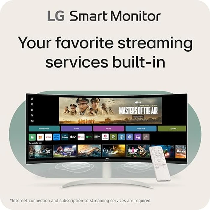 LG 34SR60QC-W 34-inch QHD (3440x1440) Curved Smart Monitor with Streaming, UltraWide Screen, webOS, HDR10, 100Hz, Built-in Speaker, AirPlay2, Screen Share, Bluetooth, ThinQ App, White by LG - Image 2