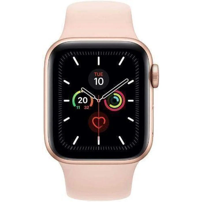 Apple Watch Series 5 (Cellular + GPS) - 32GB - 44mm - Gold Aluminum Case with Pink Sand Rubber Sport Band by Apple - Image 1