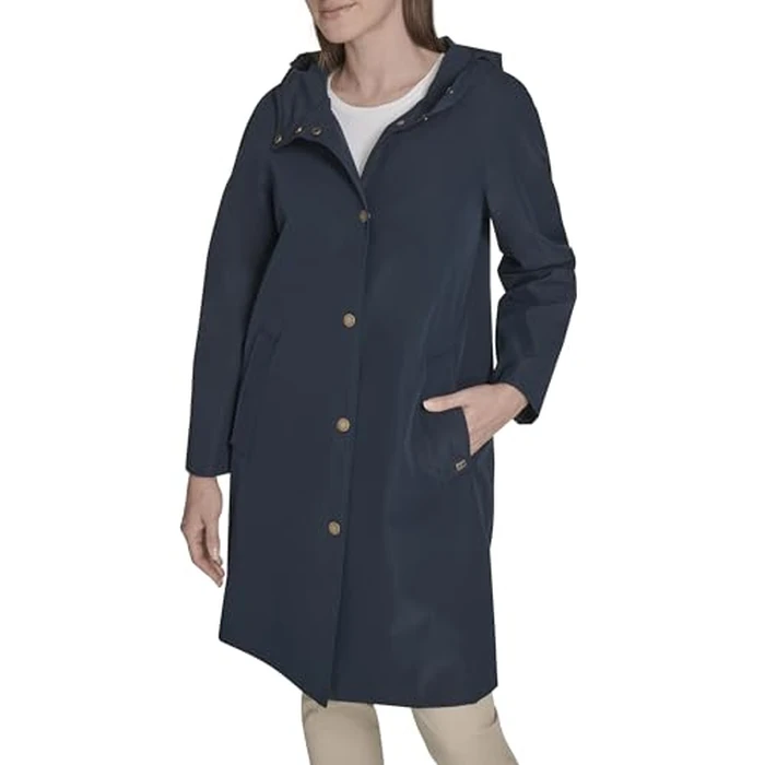 Tommy Hilfiger Women's Snap Front Raincoat, Navy, S by Tommy Hilfiger - Used - Like New condition - US$142.50