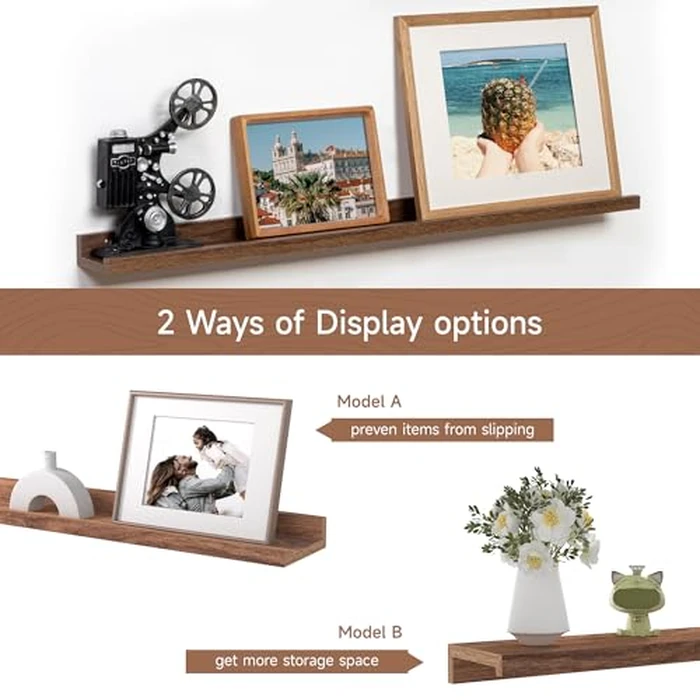 Fun Memories Picture Ledge Shelf, 36 Inch Floating Shelves Set of 2, Nursery Book Shelves for Toys Storage, Kids Bookshelf Wall Mounted for Wall Decor Books Photo Frames, Walnut by Fun Memories - Image 6