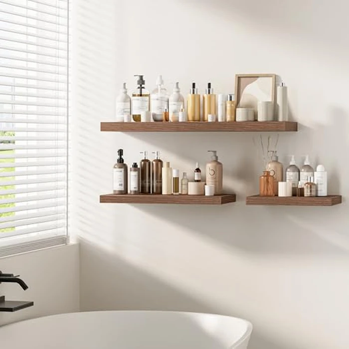 Fun Memories Floating Shelves - 2 Pack 12 Inch Deep Rustic Wooden Wall Shelves - Extra Deeper & Thicker Wall Mounted Storage Shelf for Living Room, Kitchen, Farmhouse - 36" W x 12" D x 1.5" H - Walnut by Fun Memories - Image 6