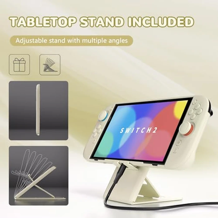 PlayVital Hard Case for Nintendo Switch 2 with Extra Stand & Thumb Grip Caps | Split Design, Dockable Protective Full-Body Shell Cover for Nintendo Switch 2 | Solid Color Series, Antique Yellow by playvital - Image 6