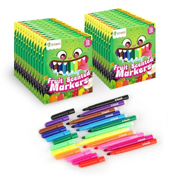D-FantiX 24 Packs Fruit Scented Washable Markers Bulk, 288 Count Coloring Markers for Kids Party Favors, Preschool Classroom Must Haves and Rewards, Back to School Supplies for Girls Boys by D-FantiX - Used - Very Good condition - US$26.04