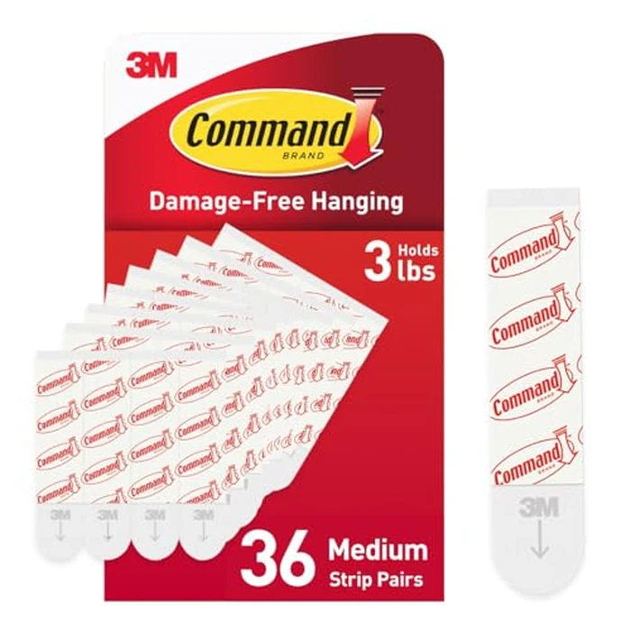 Command Indoor Medium Replacement Strips, 36 Strips, Damage-Free Wall Hanging, Re-Hang Medium Hooks for Home and Wall Decor, Holds up to 3 lb, White Adhesive by Command - Image 1